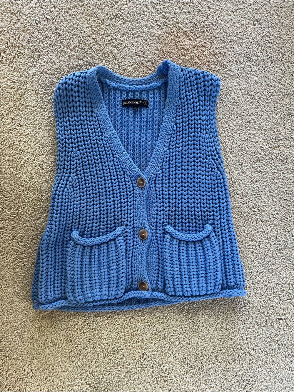 Blank NYC Cobalt Blue Chunky Knit Button Vest